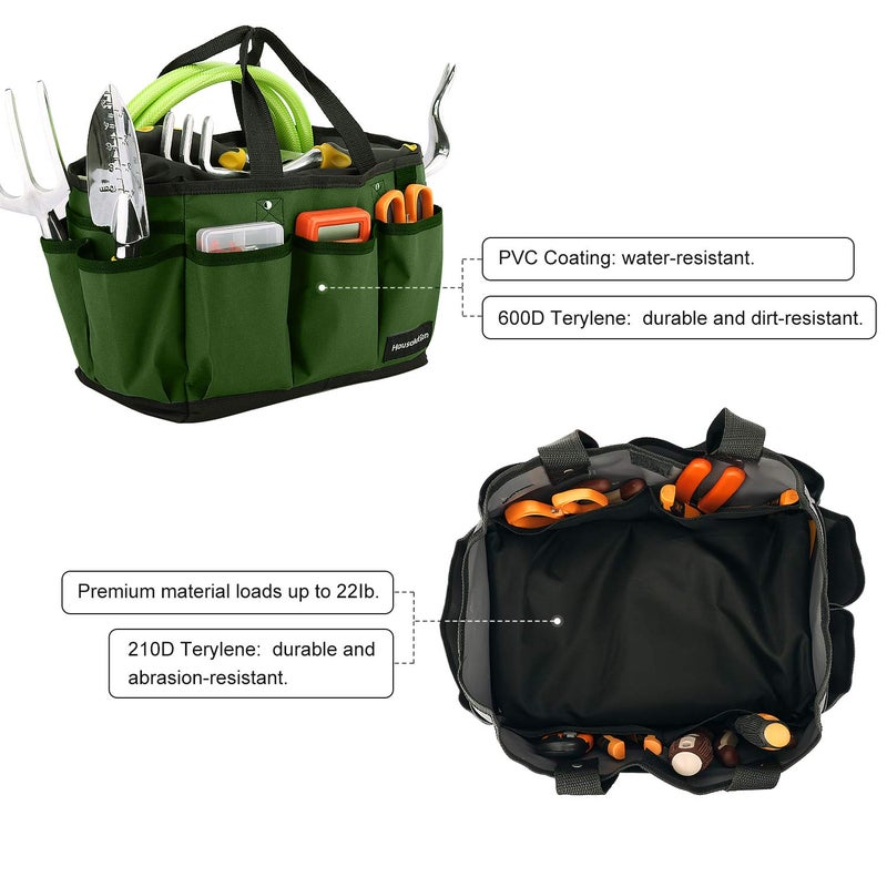 Housolution Gardening Tote Bag, Deluxe Garden Tool Storage Bag and Home Organizer with Pockets, Wear-resistant & Reusable, 12 Inch, Dark Green - Image 4